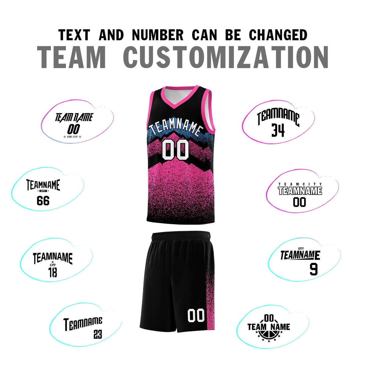 Personalized Youth Basketball Jerseys   Black Pink Gradient Mountain Design Uniforms