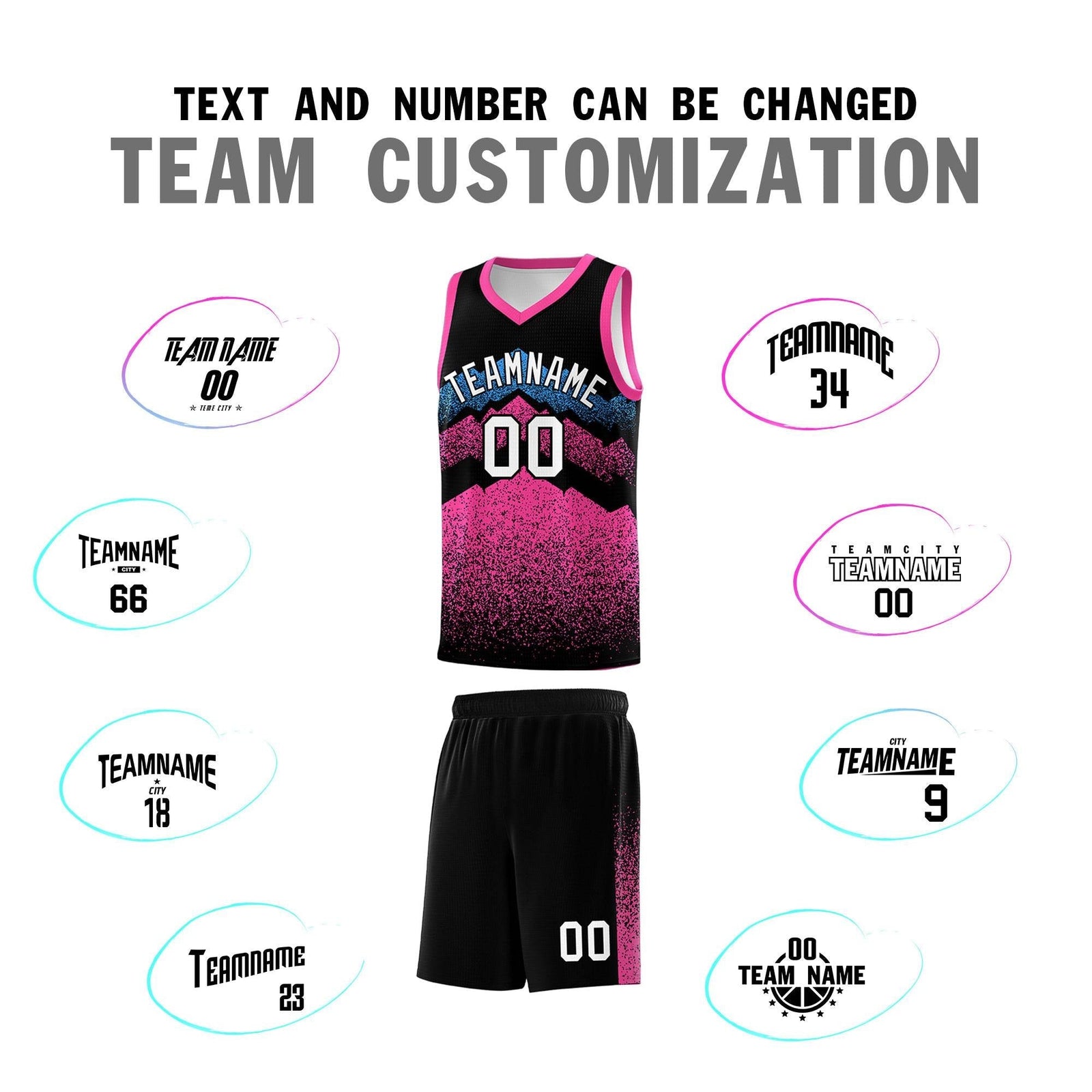 Personalized Youth Basketball Jerseys   Black Pink Gradient Mountain Design Uniforms