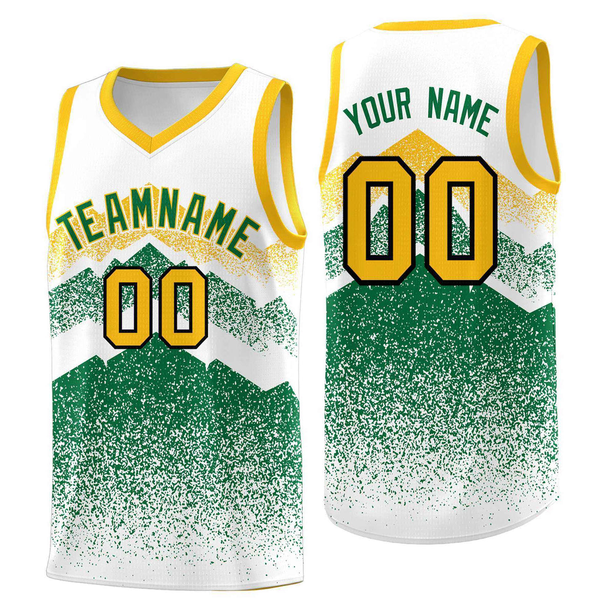 Personalized Youth Basketball Jerseys   White Kelly Green Gradient Mountain Design Uniforms