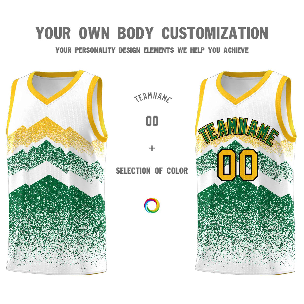 Personalized Youth Basketball Jerseys   White Kelly Green Gradient Mountain Design Uniforms