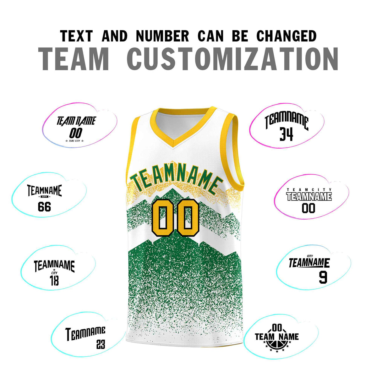 Personalized Youth Basketball Jerseys   White Kelly Green Gradient Mountain Design Uniforms