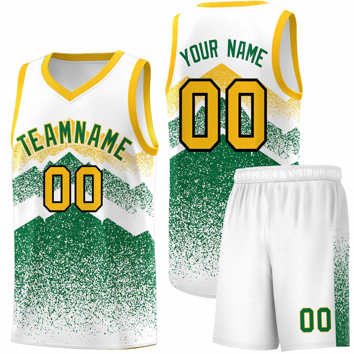 Personalized Youth Basketball Jerseys   White Kelly Green Gradient Mountain Design Uniforms