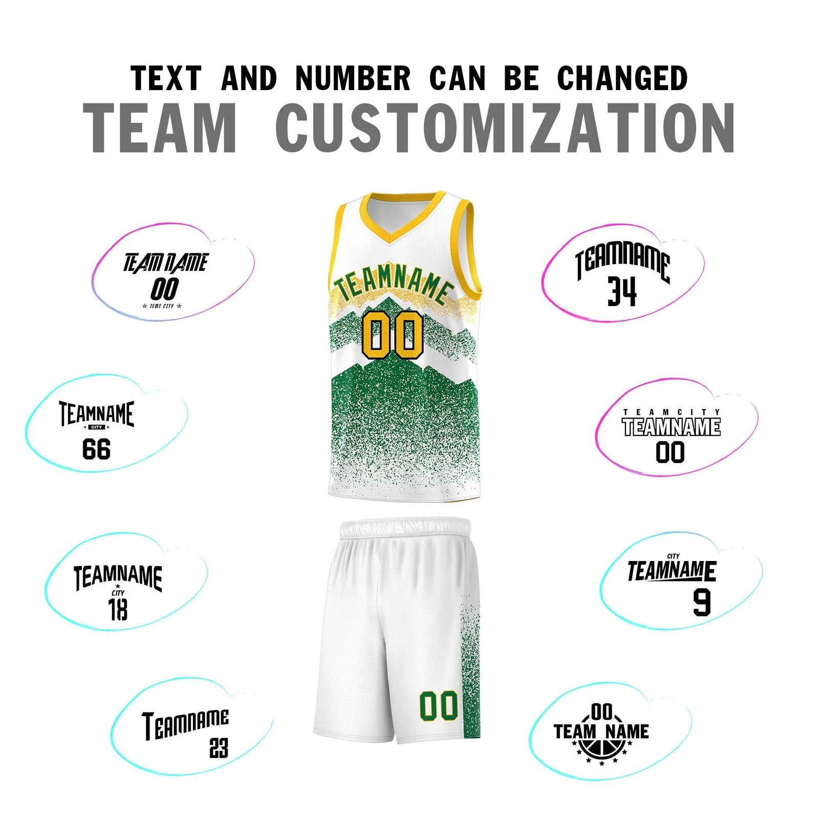 Personalized Youth Basketball Jerseys   White Kelly Green Gradient Mountain Design Uniforms