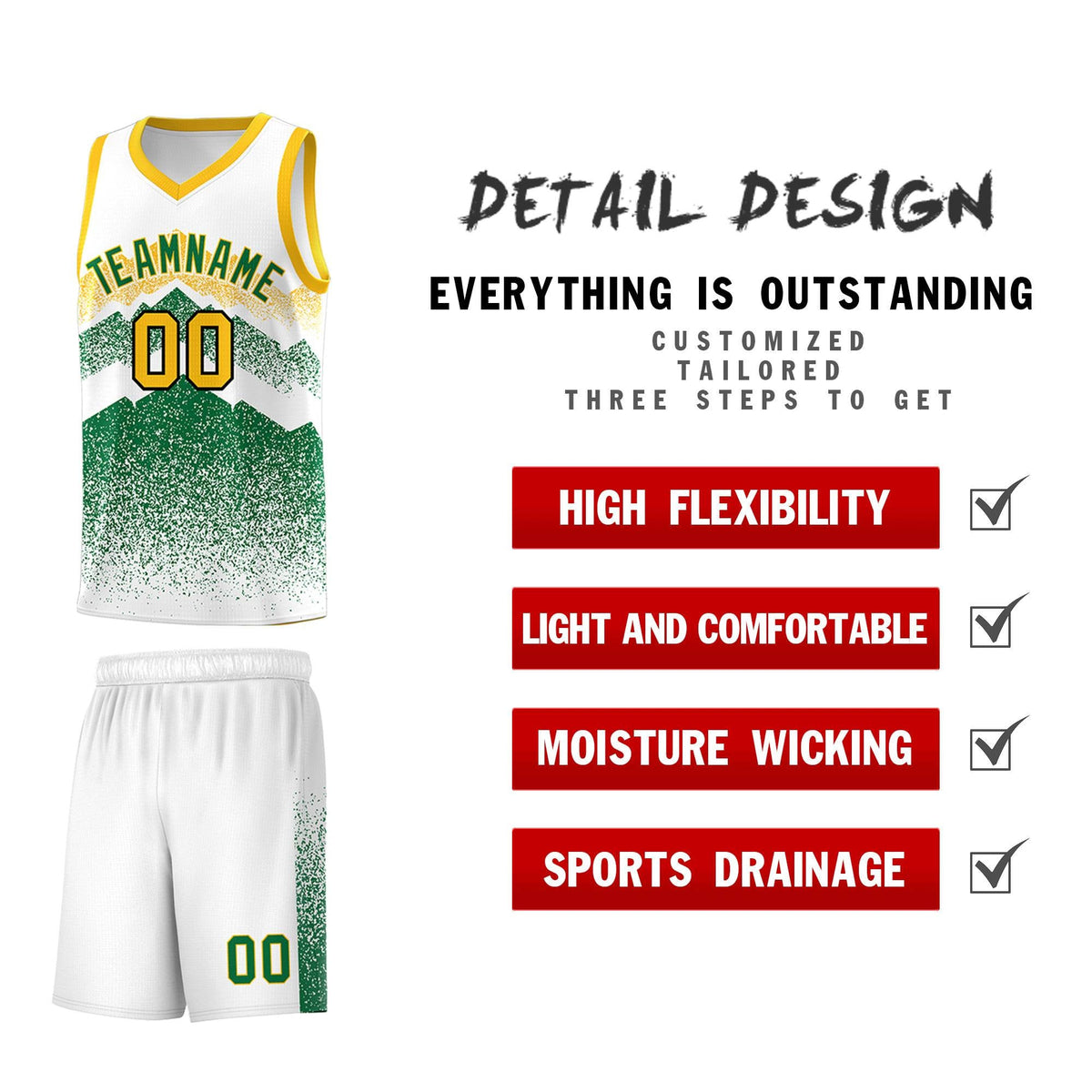 Personalized Youth Basketball Jerseys   White Kelly Green Gradient Mountain Design Uniforms