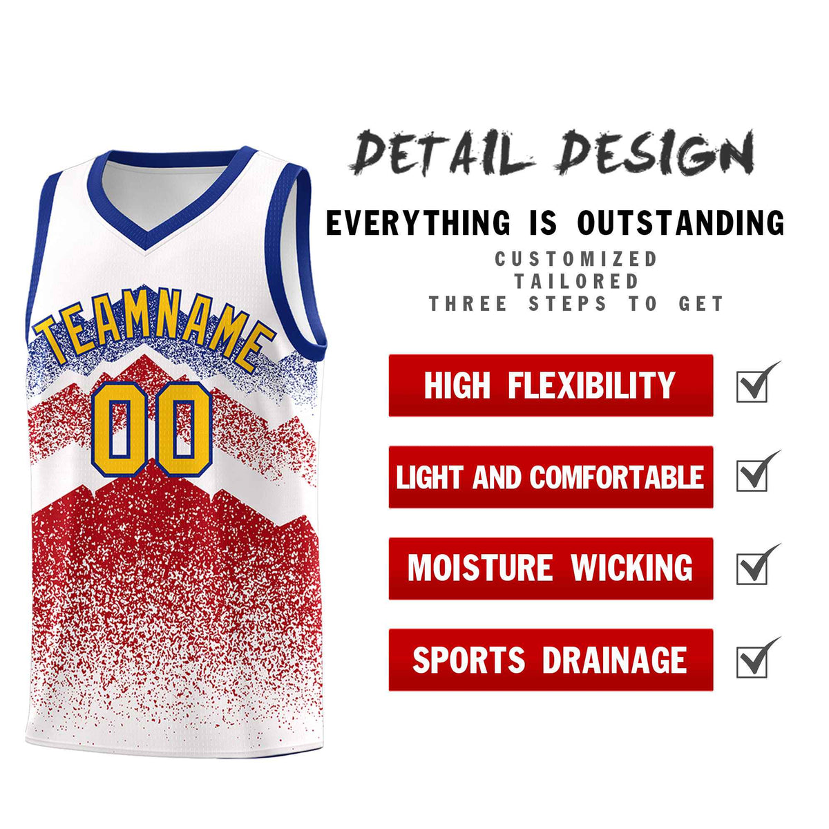 Custom Youth Basketball Jerseys White Red Gradient Mountain Design Uniforms