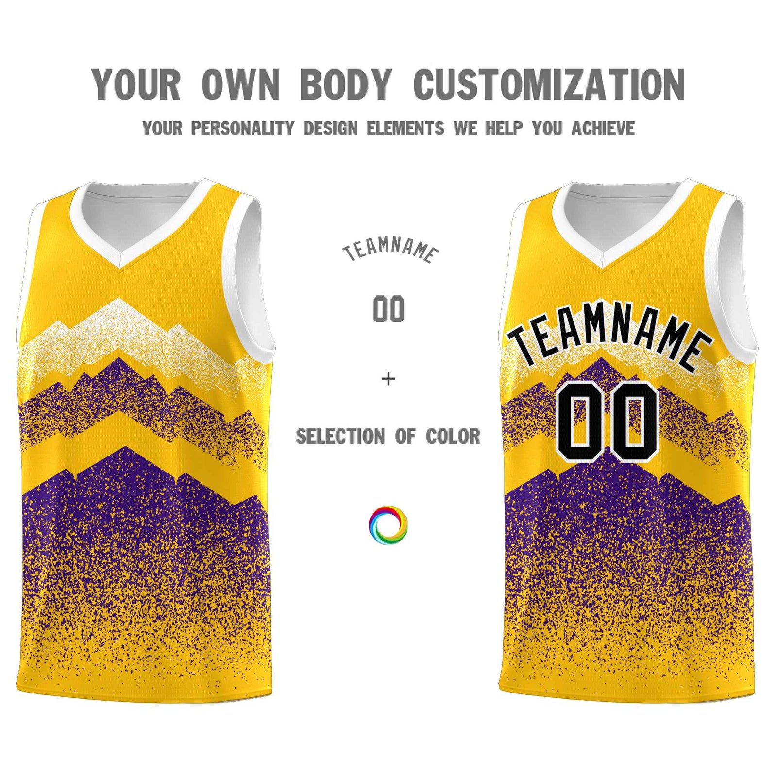 Custom Youth Basketball Jerseys Gold Purple Gradient Mountain Design Uniforms