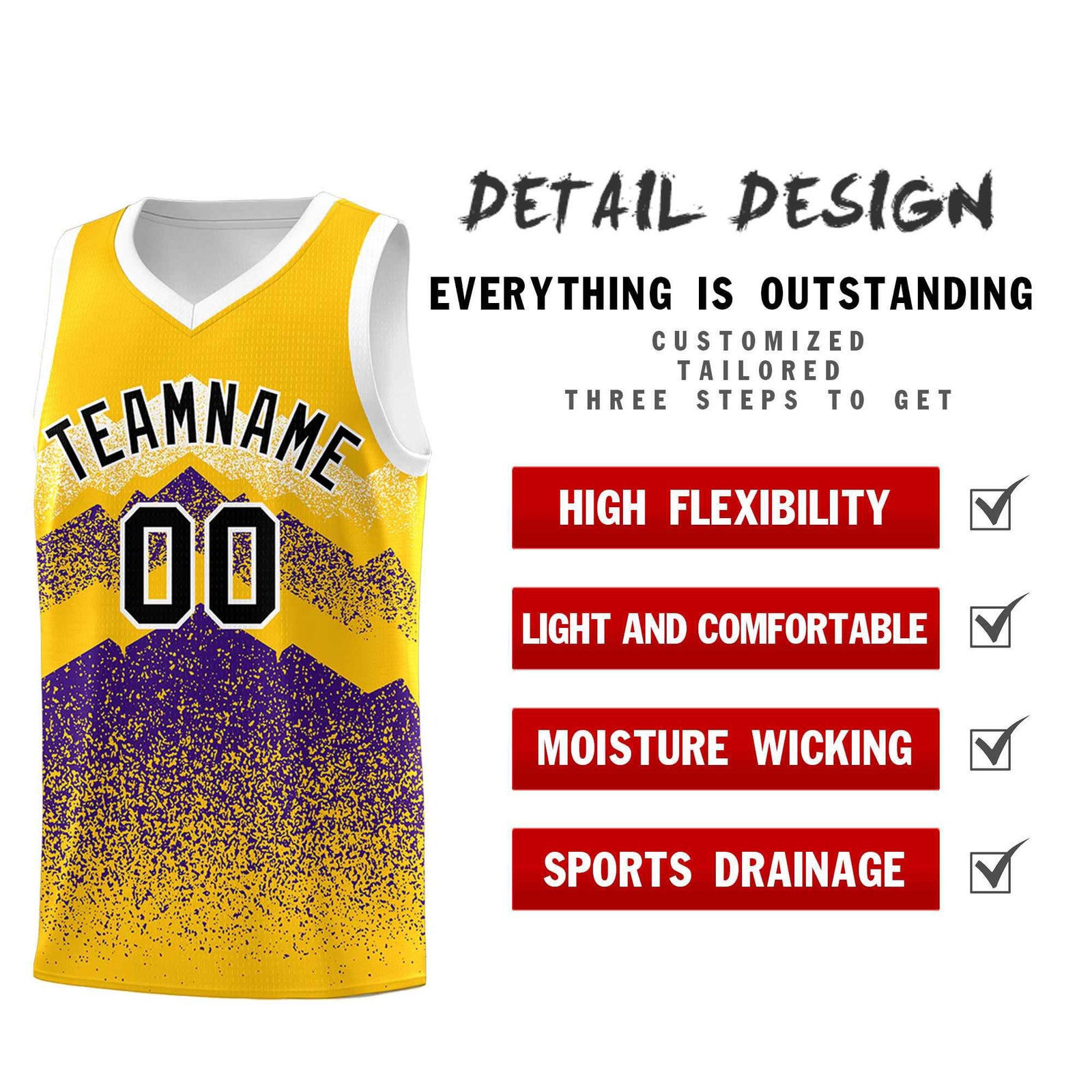 Custom Youth Basketball Jerseys Gold Purple Gradient Mountain Design Uniforms