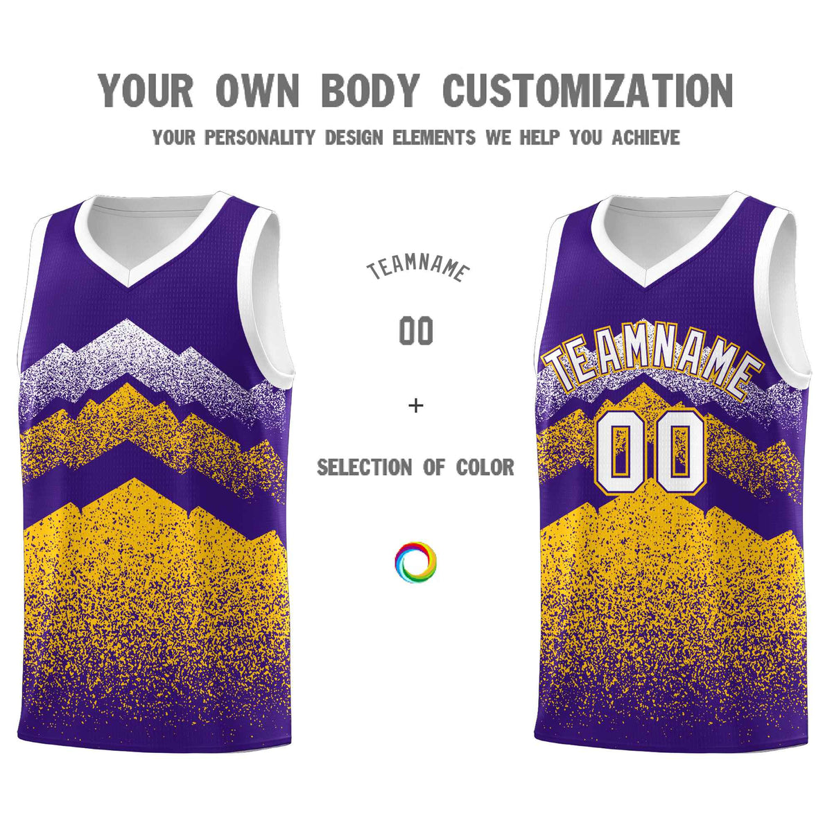 Personalized Youth Basketball Jerseys   Purple Gold Gradient Mountain Design Uniforms