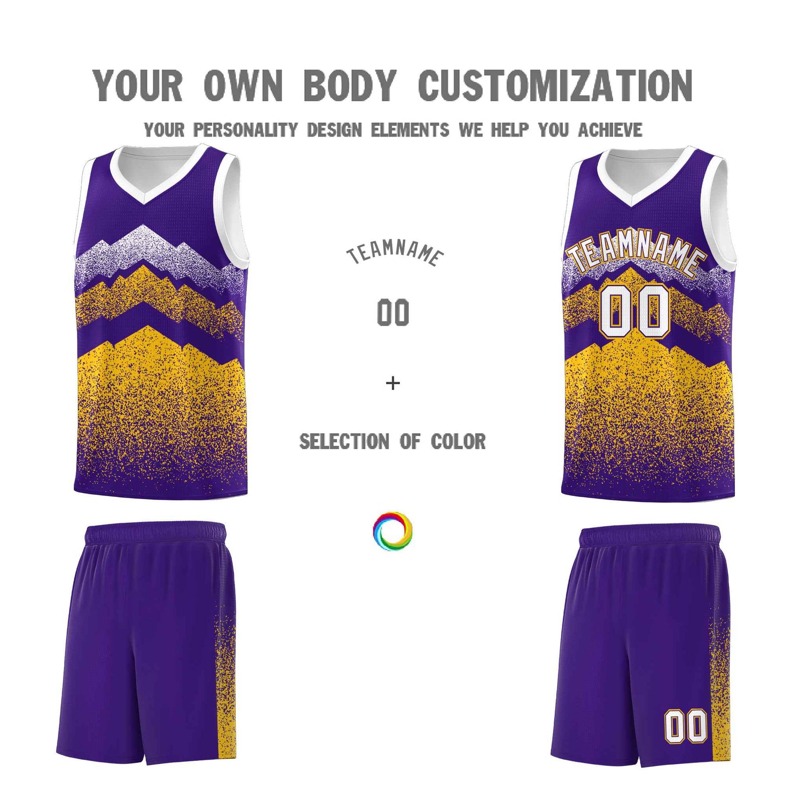 Personalized Youth Basketball Jerseys   Purple Gold Gradient Mountain Design Uniforms