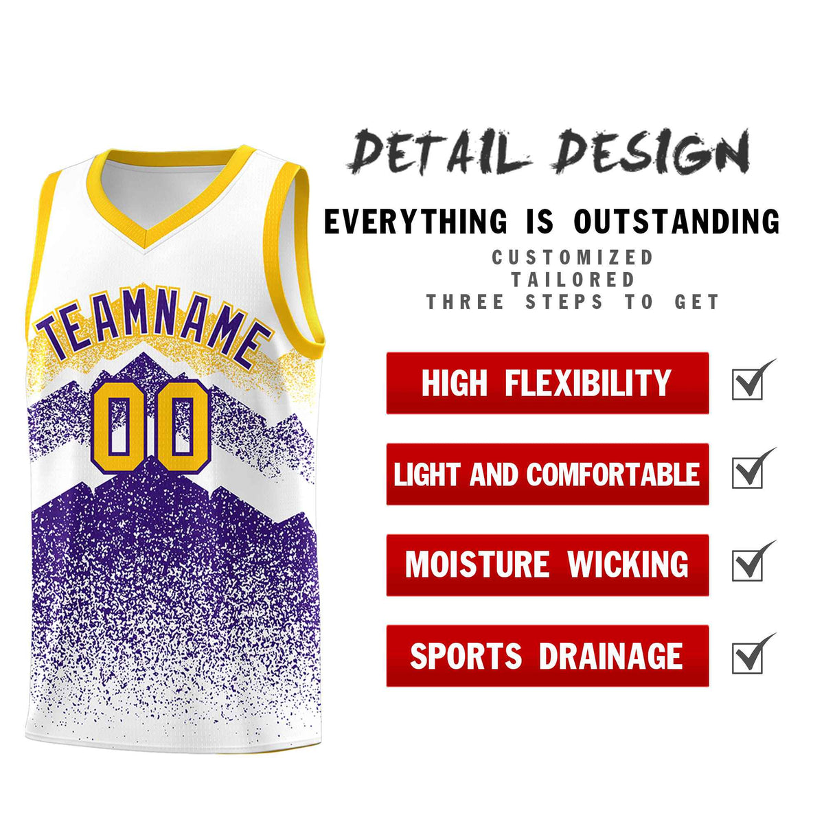 Custom Youth Basketball Jerseys White Purple Gradient Mountain Design Uniforms