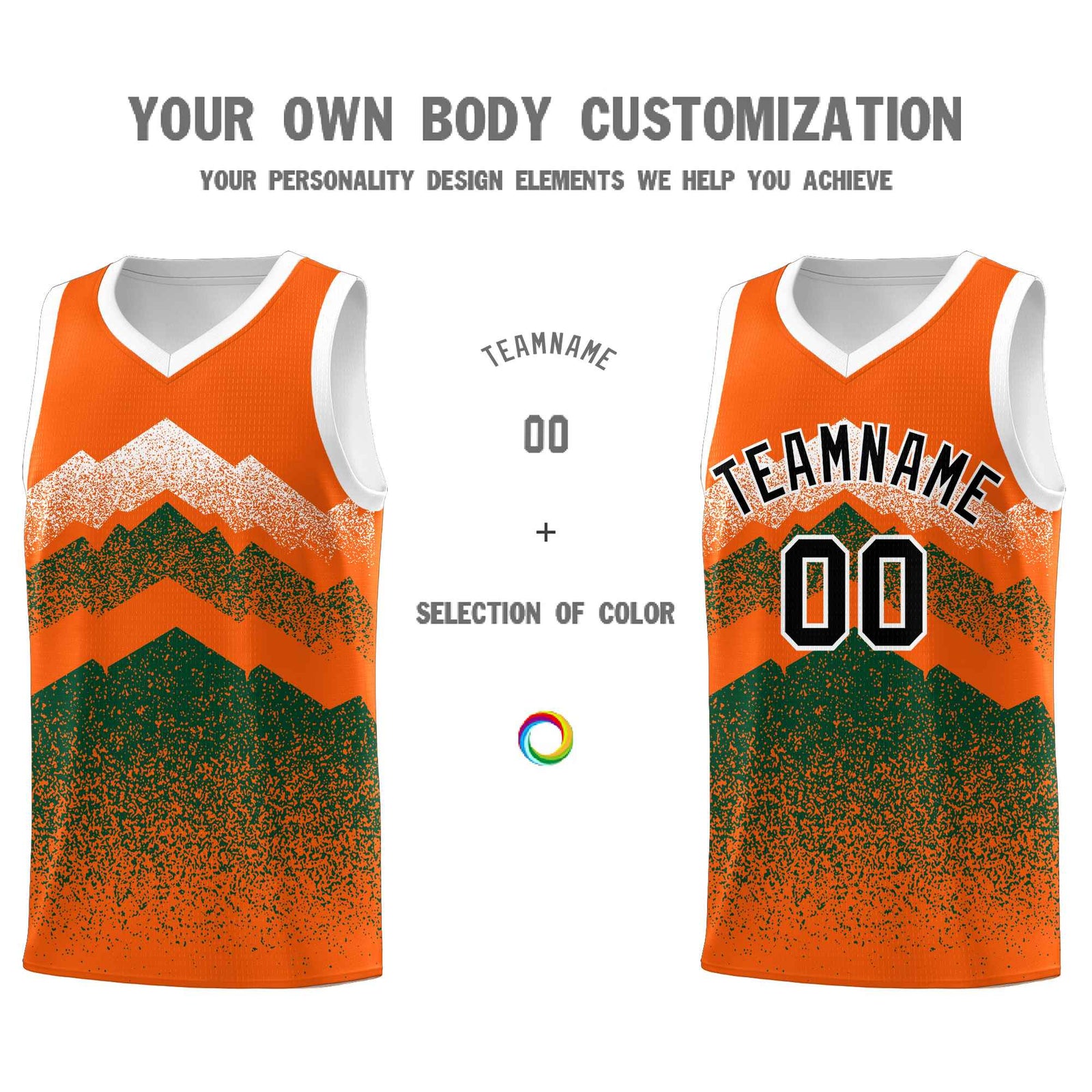 Personalized Youth Basketball Jerseys   Orange Green Gradient Mountain Design Uniforms