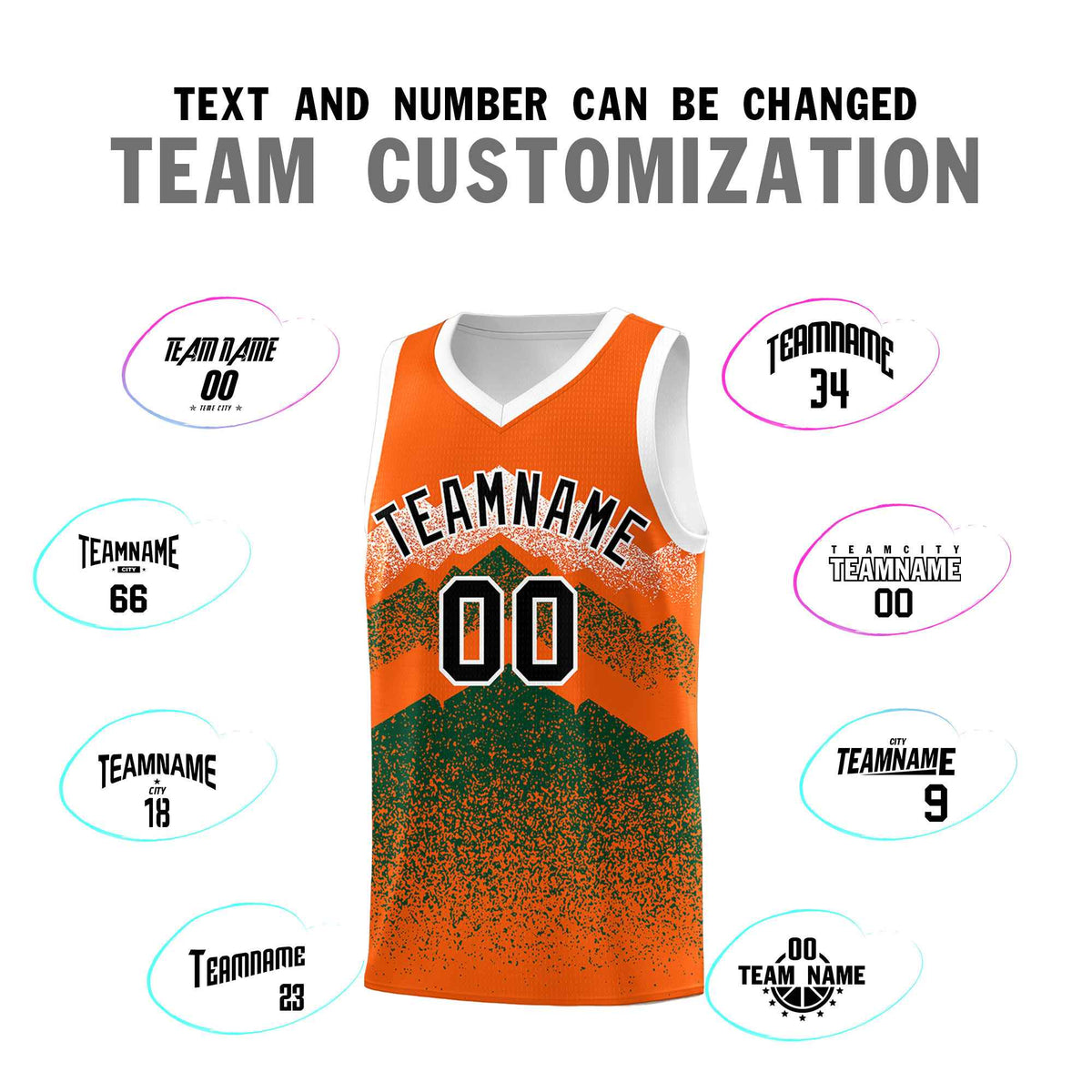 Personalized Youth Basketball Jerseys   Orange Green Gradient Mountain Design Uniforms