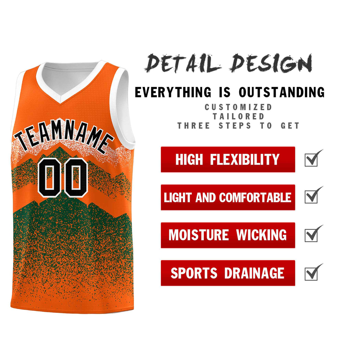 Personalized Youth Basketball Jerseys   Orange Green Gradient Mountain Design Uniforms