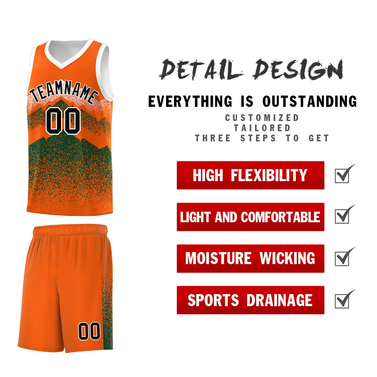 Personalized Youth Basketball Jerseys   Orange Green Gradient Mountain Design Uniforms