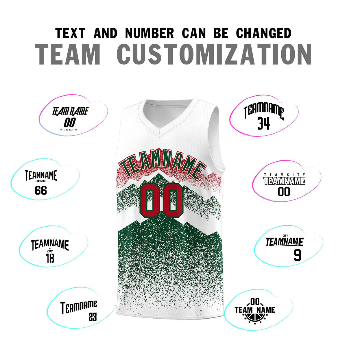 Custom Youth Basketball Jerseys White Green Gradient Mountain Design Uniforms