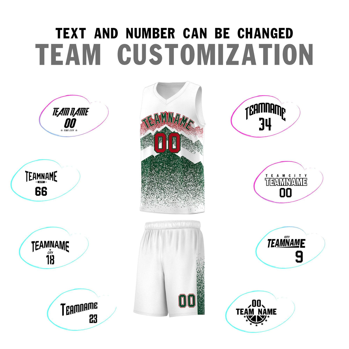Custom Youth Basketball Jerseys White Green Gradient Mountain Design Uniforms