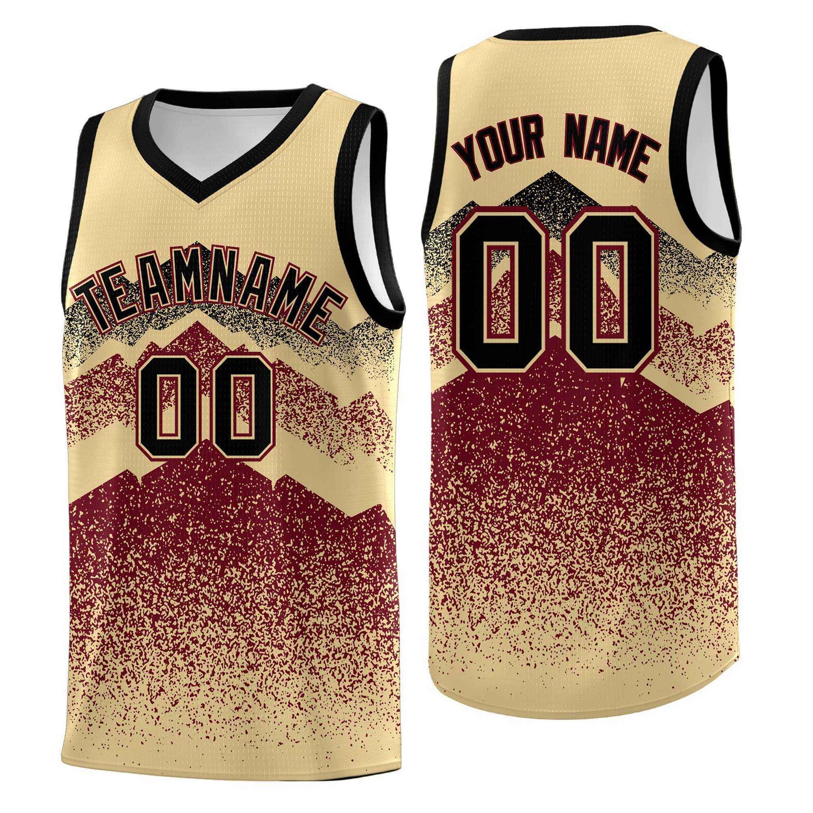 Personalized Youth Basketball Jerseys   Khaki Crimson Gradient Mountain Design Uniforms