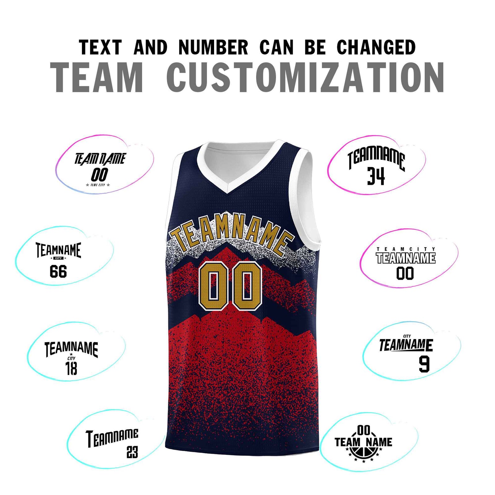 Personalized Youth Basketball Jerseys   Navy Red Gradient Mountain Design Uniforms