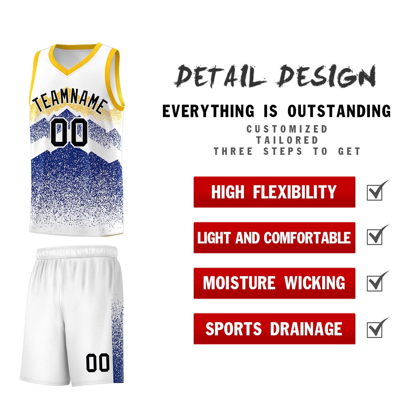 Custom Youth Basketball Jerseys White Royal Gradient Mountain Design Uniforms