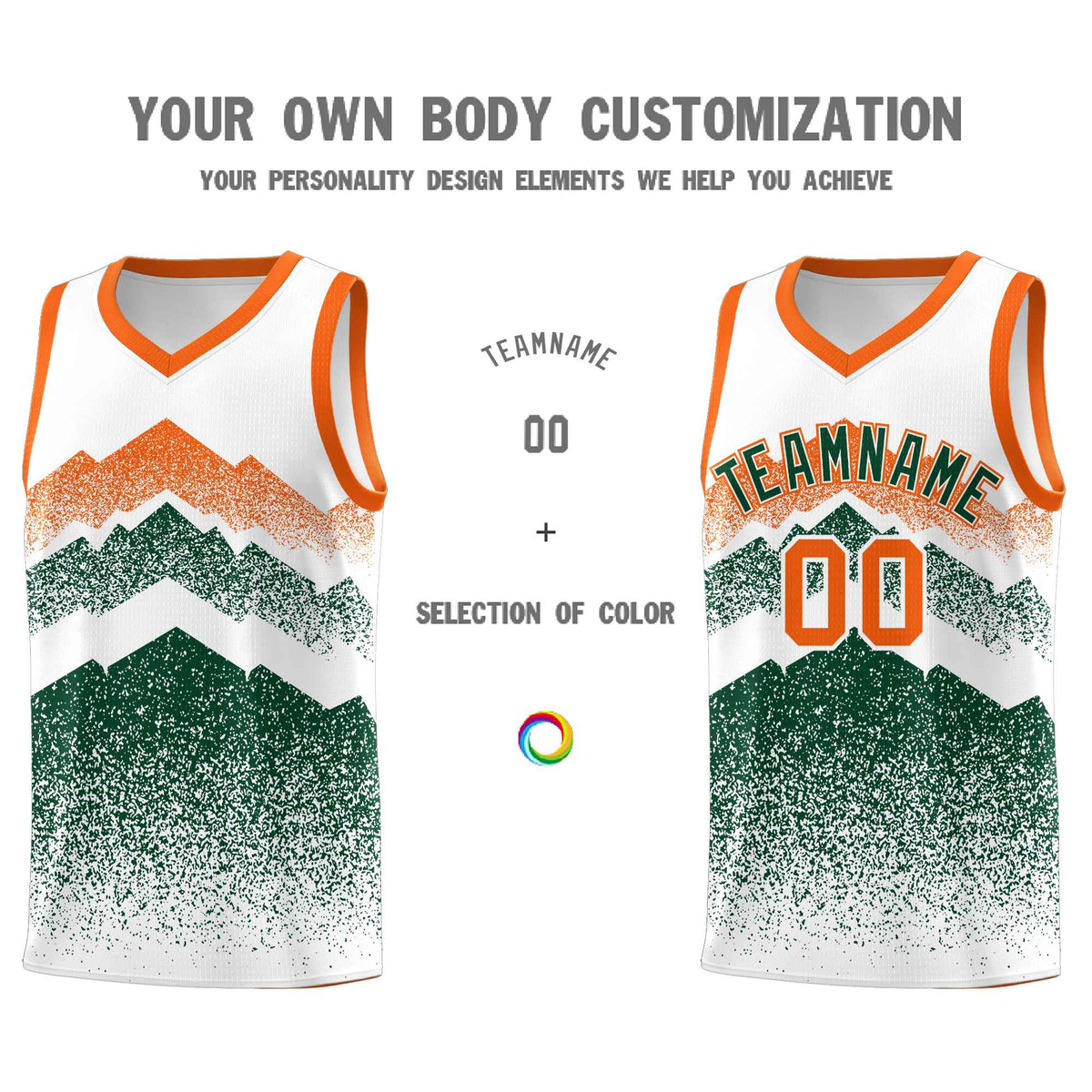 Custom Youth Basketball Jerseys White Green Gradient Mountain Design Uniforms