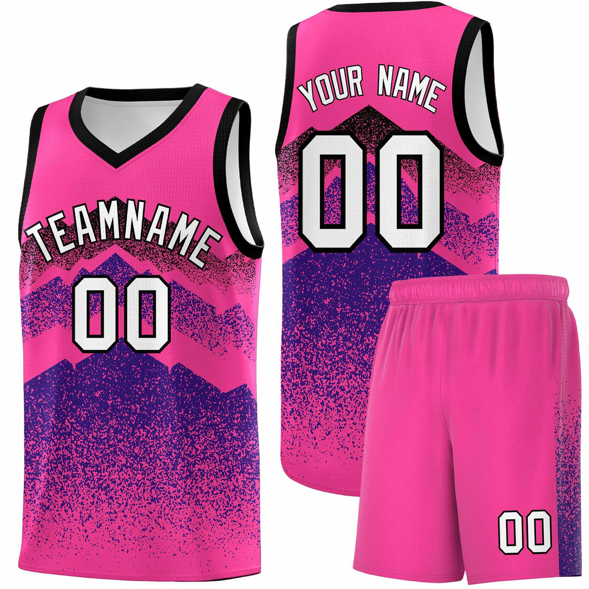 Personalized Youth Basketball Jerseys   Pink Purple Gradient Mountain Design Uniforms