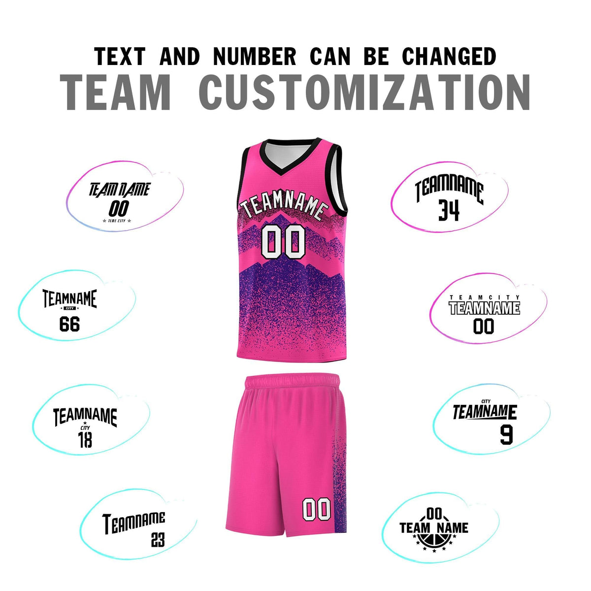 Personalized Youth Basketball Jerseys   Pink Purple Gradient Mountain Design Uniforms