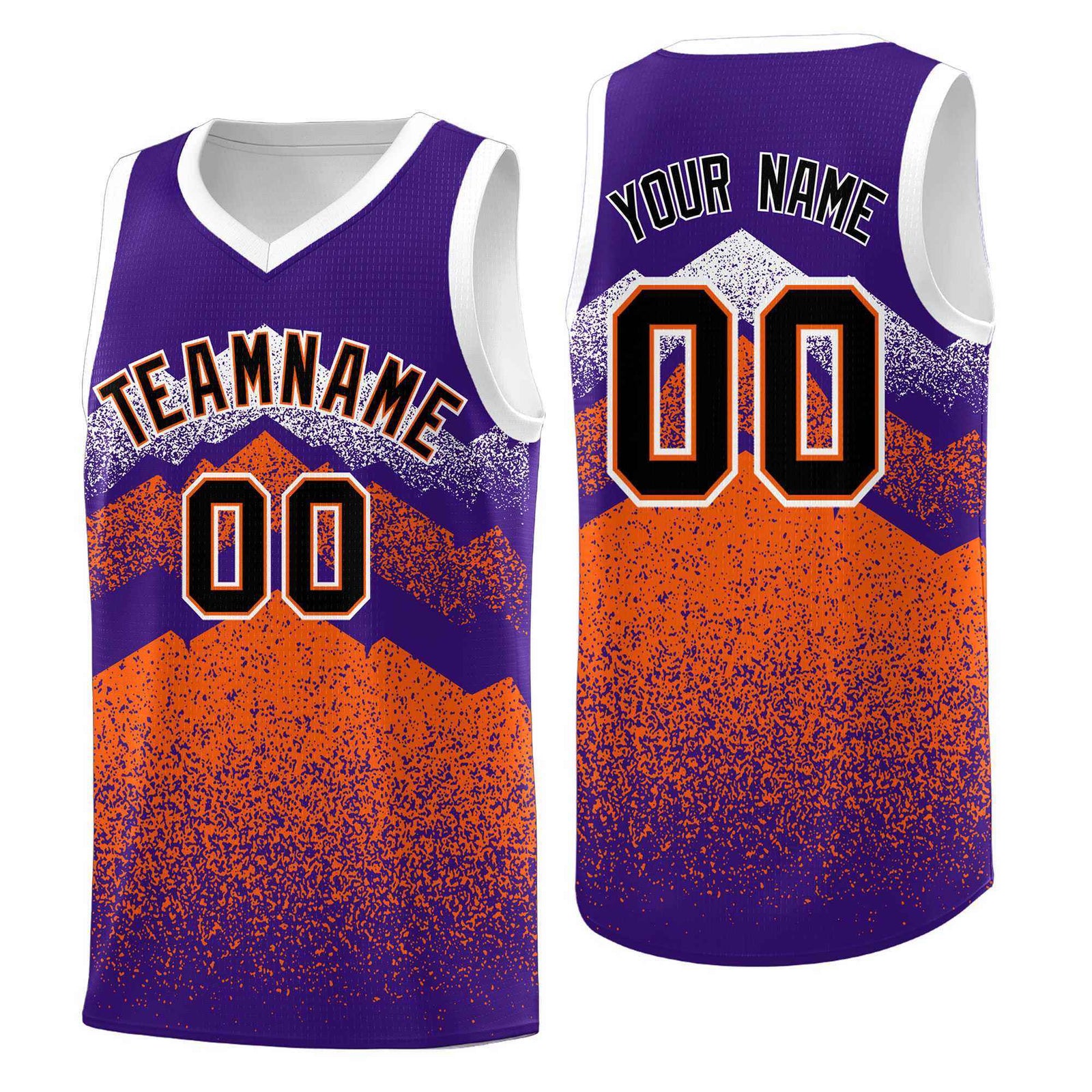 Custom Youth Basketball Jerseys Purple Orange Gradient Mountain Design Uniforms