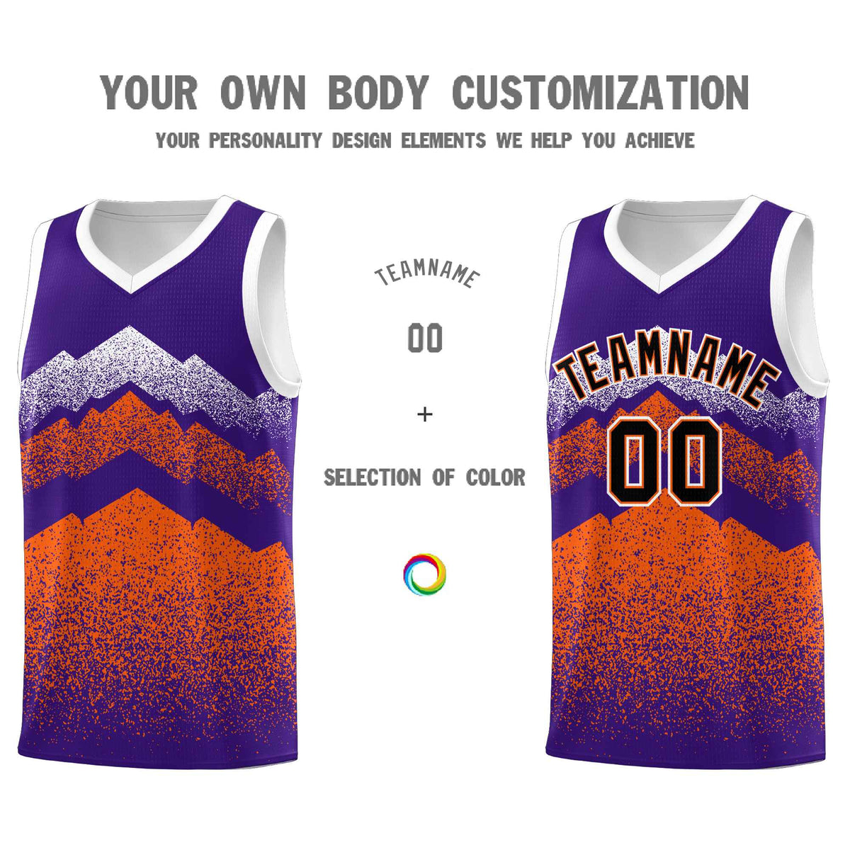 Custom Youth Basketball Jerseys Purple Orange Gradient Mountain Design Uniforms