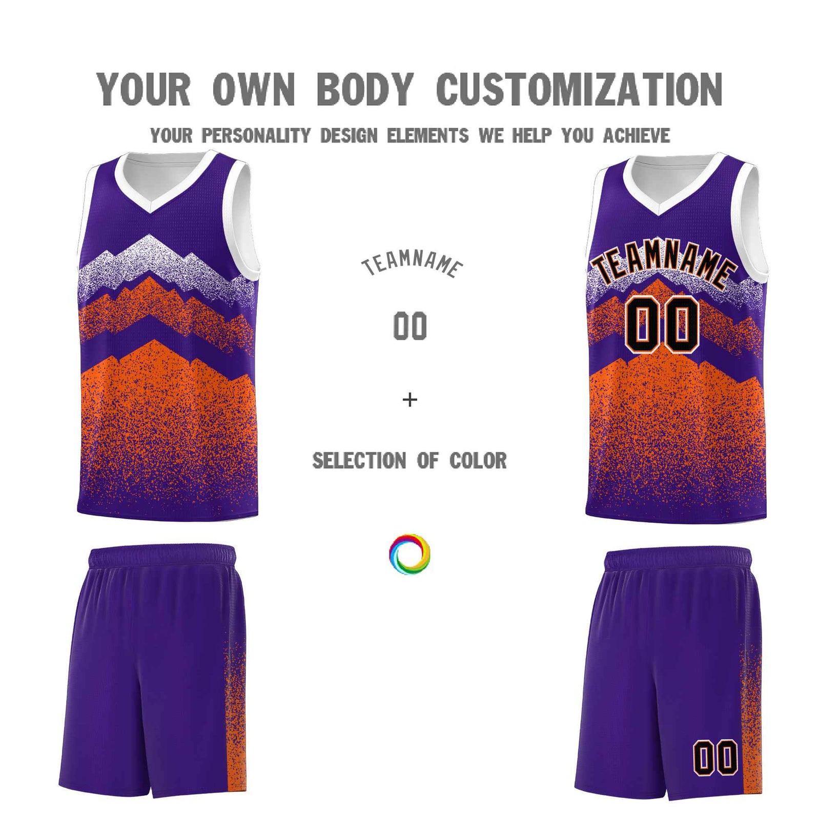 Custom Youth Basketball Jerseys Purple Orange Gradient Mountain Design Uniforms