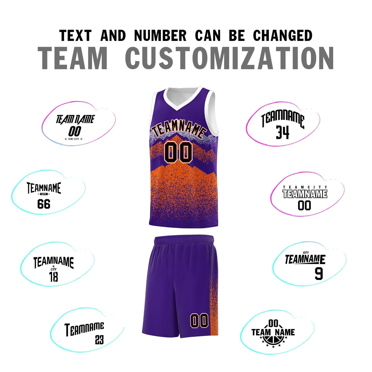 Custom Youth Basketball Jerseys Purple Orange Gradient Mountain Design Uniforms