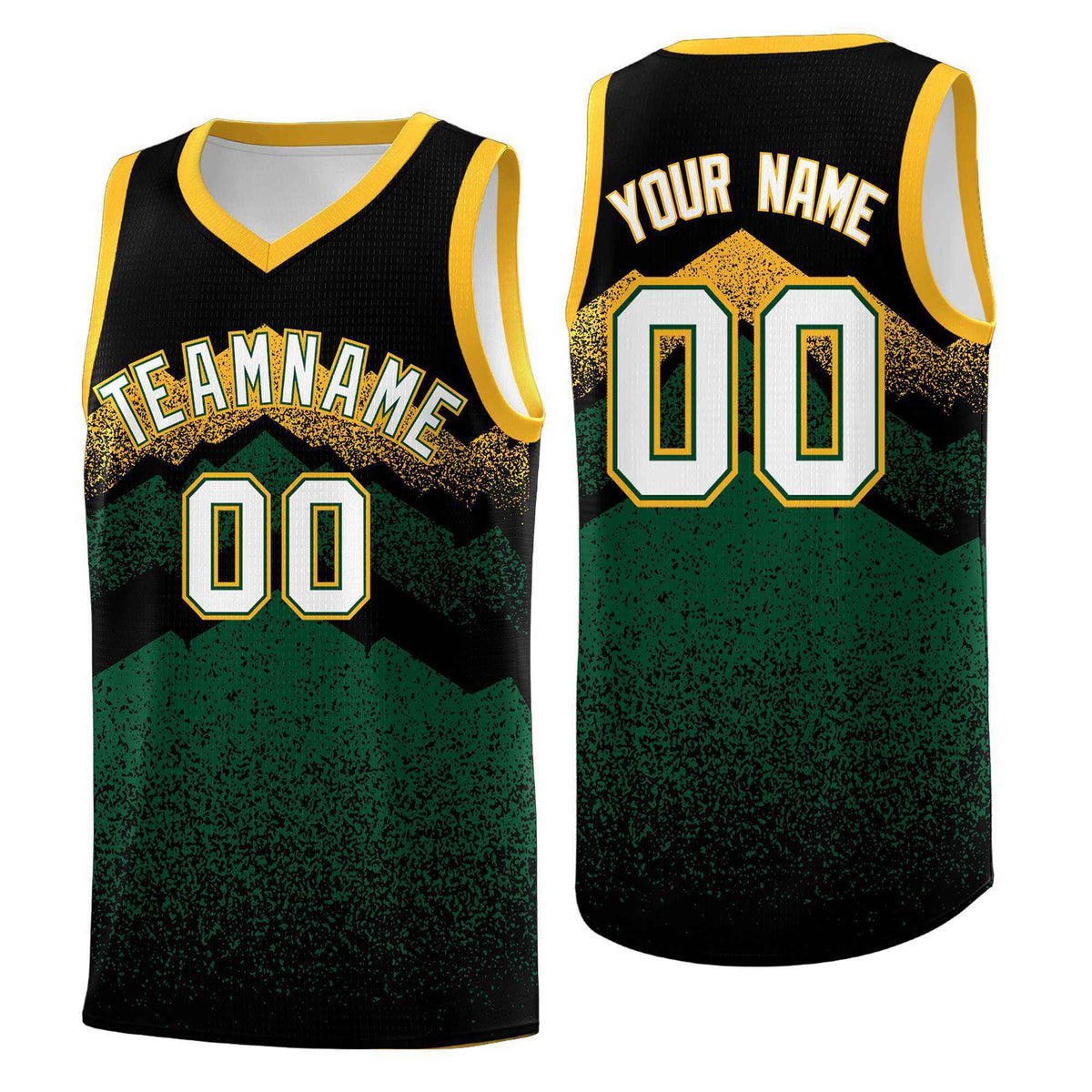 Custom Youth Basketball Jerseys Black Green Gradient Mountain Design Uniforms
