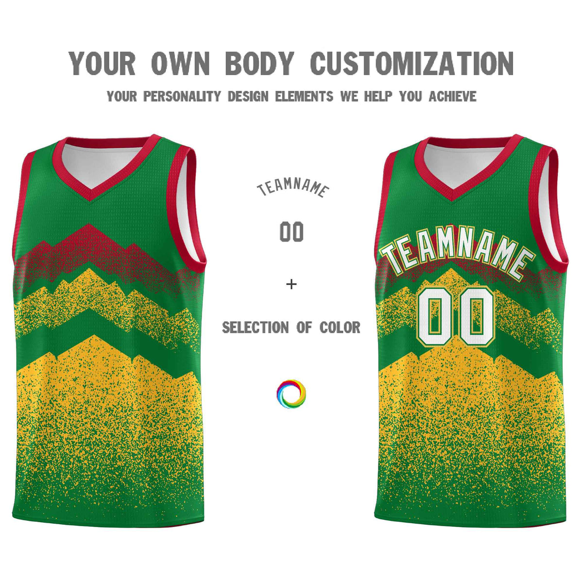 Custom Youth Basketball Jerseys Kelly Green Gold Gradient Mountain Design Uniforms