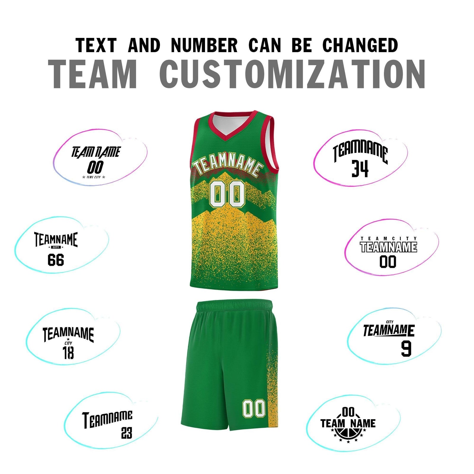 Custom Youth Basketball Jerseys Kelly Green Gold Gradient Mountain Design Uniforms
