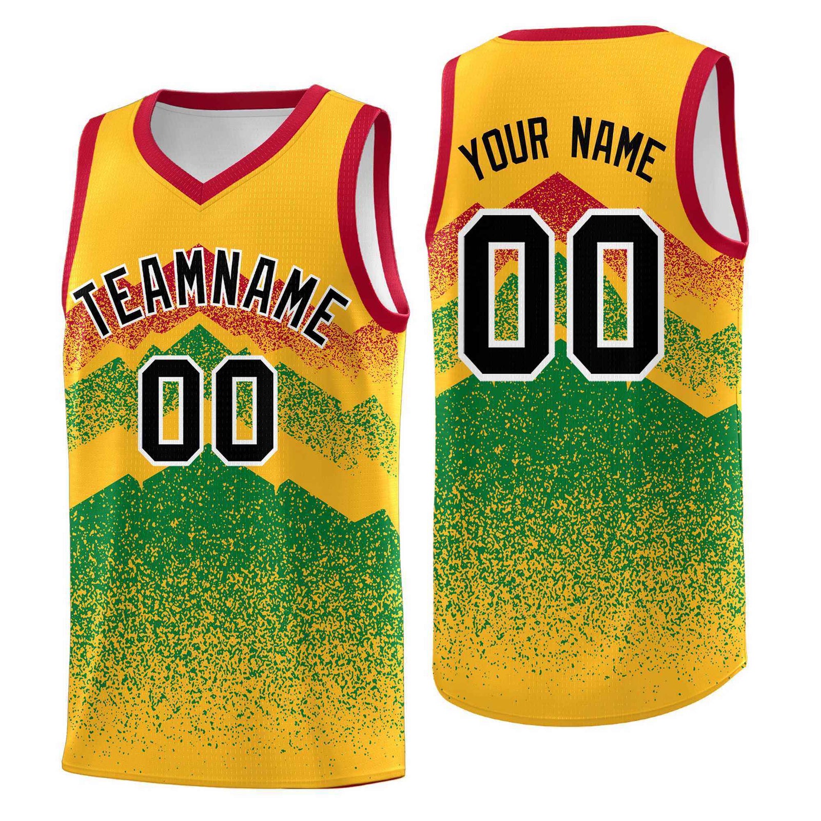 Personalized Youth Basketball Jerseys   Gold Kelly Green Gradient Mountain Design Uniforms