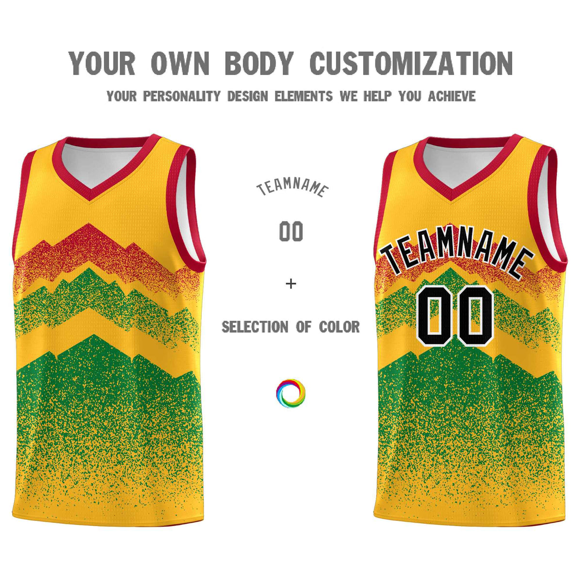 Personalized Youth Basketball Jerseys   Gold Kelly Green Gradient Mountain Design Uniforms