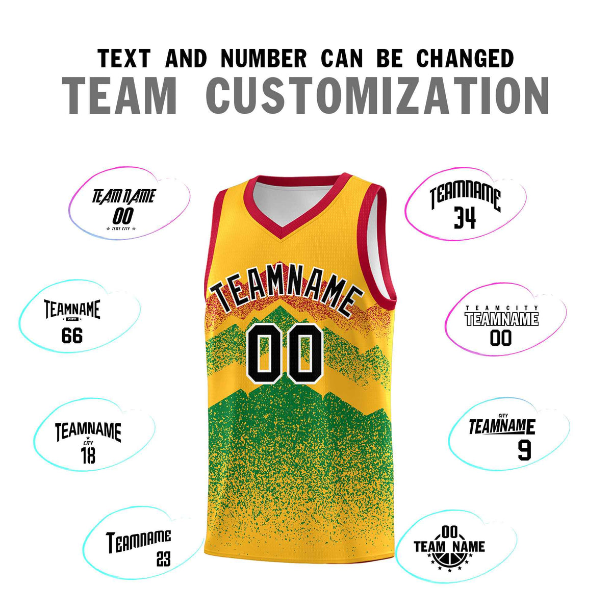 Personalized Youth Basketball Jerseys   Gold Kelly Green Gradient Mountain Design Uniforms