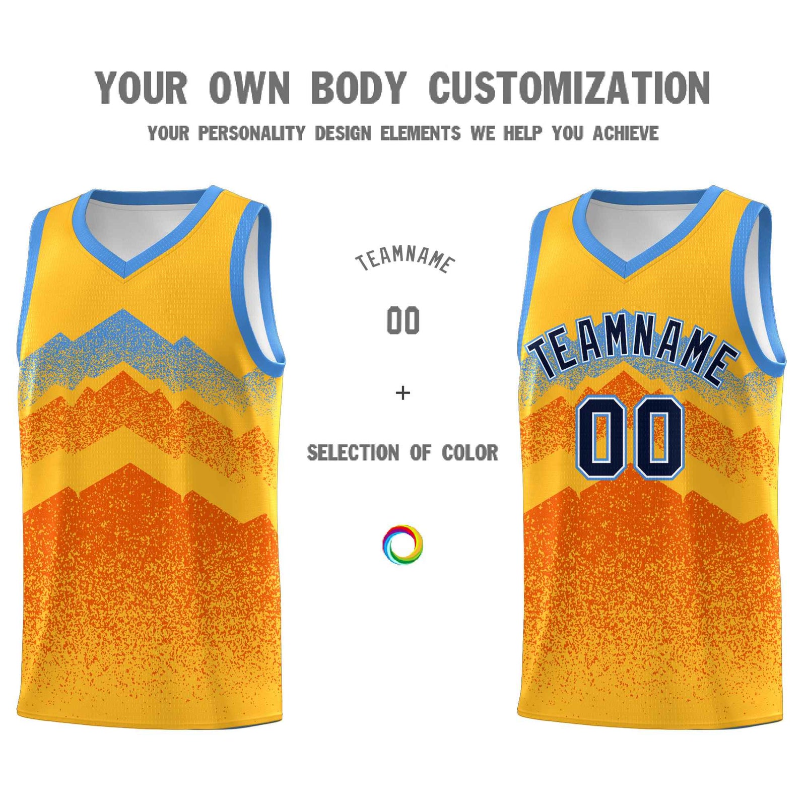 Custom Youth Basketball Jerseys Gold Orange Gradient Mountain Design Uniforms