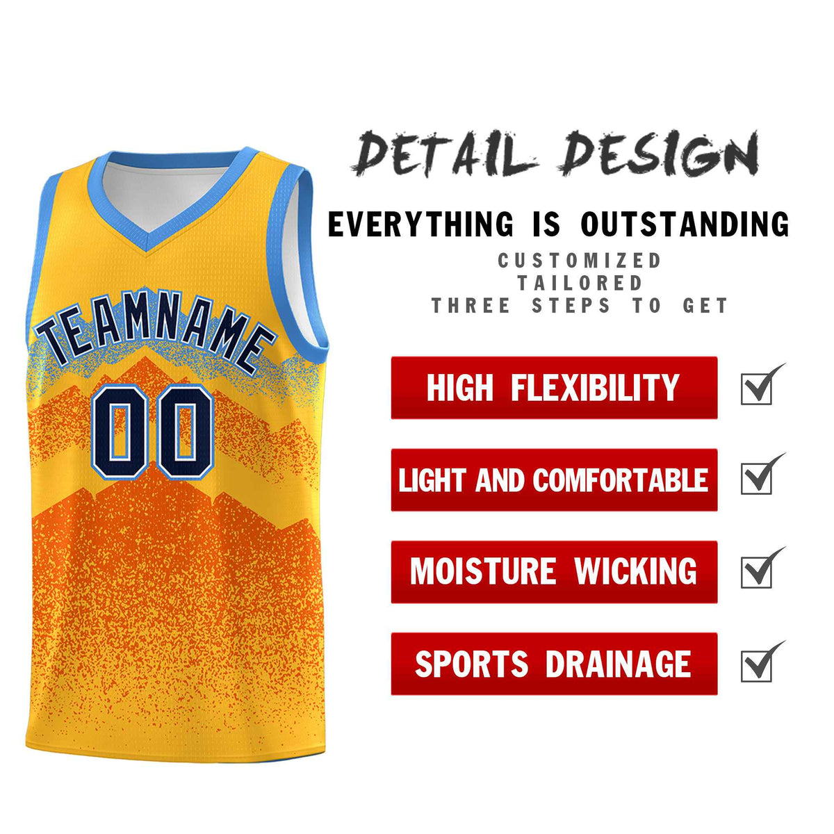 Custom Youth Basketball Jerseys Gold Orange Gradient Mountain Design Uniforms