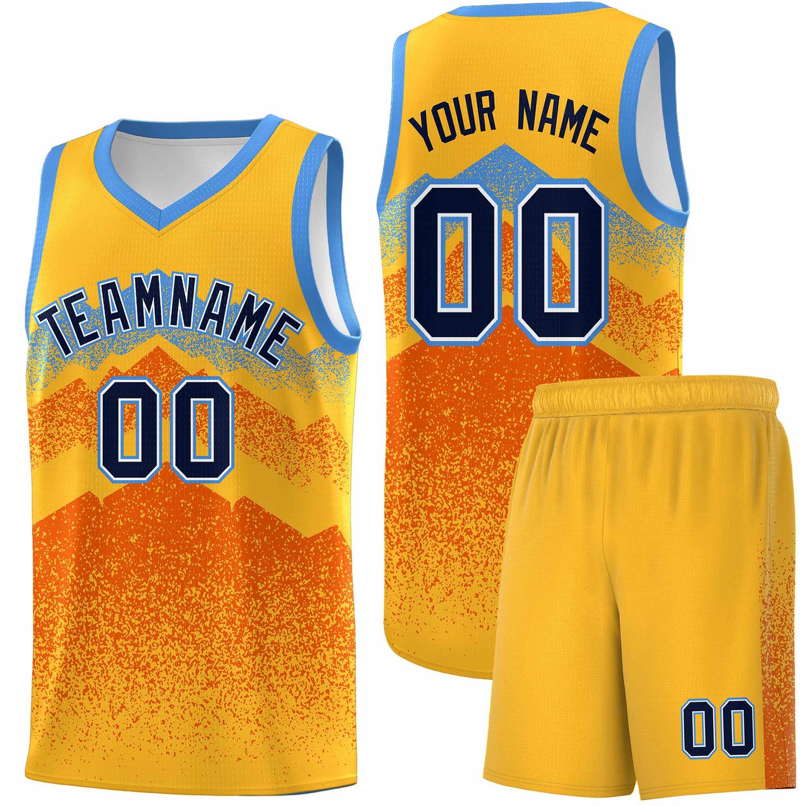 Custom Youth Basketball Jerseys Gold Orange Gradient Mountain Design Uniforms