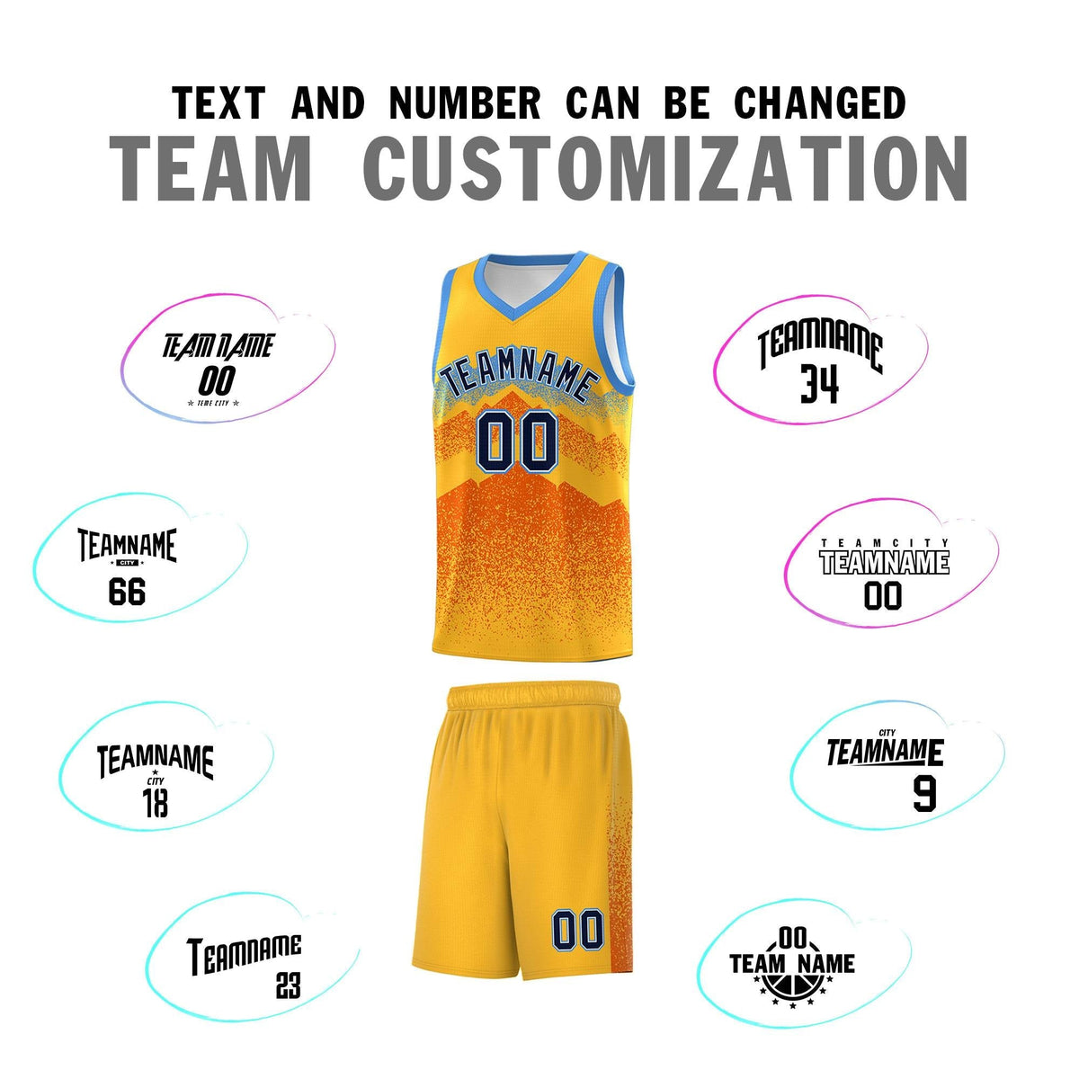 Custom Youth Basketball Jerseys Gold Orange Gradient Mountain Design Uniforms