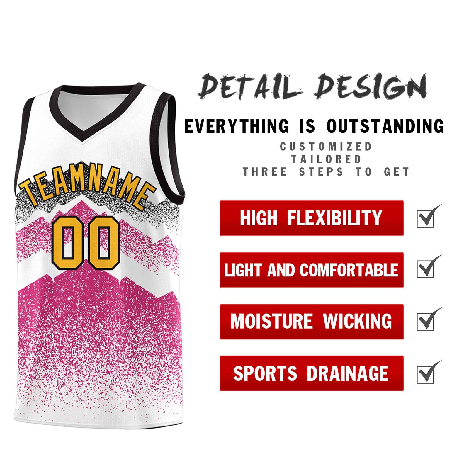 Personalized Youth Basketball Jerseys   White Rose Red Gradient Mountain Design Uniforms