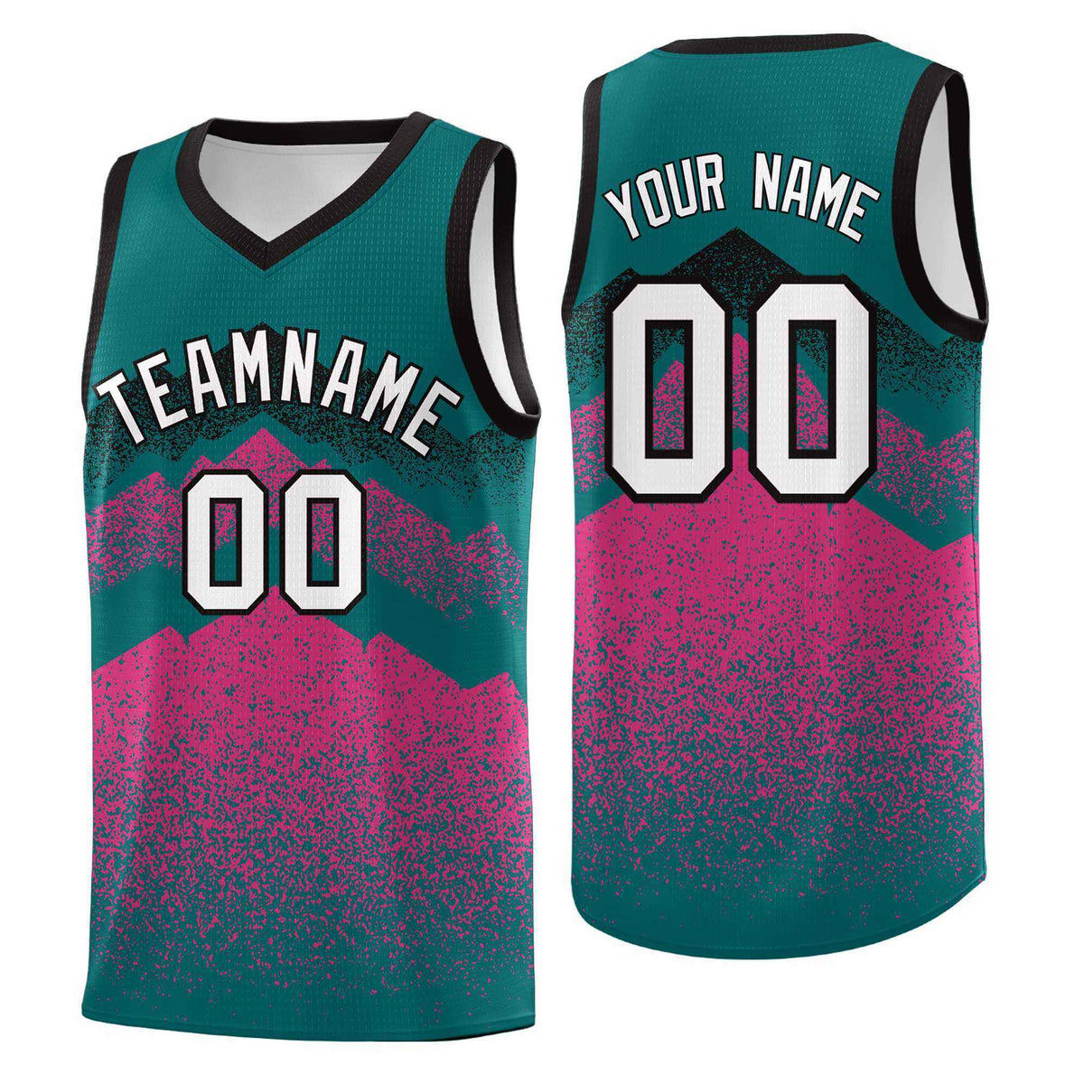 Custom Youth Basketball Jerseys Midnight Green Pink Gradient Mountain Design Uniforms