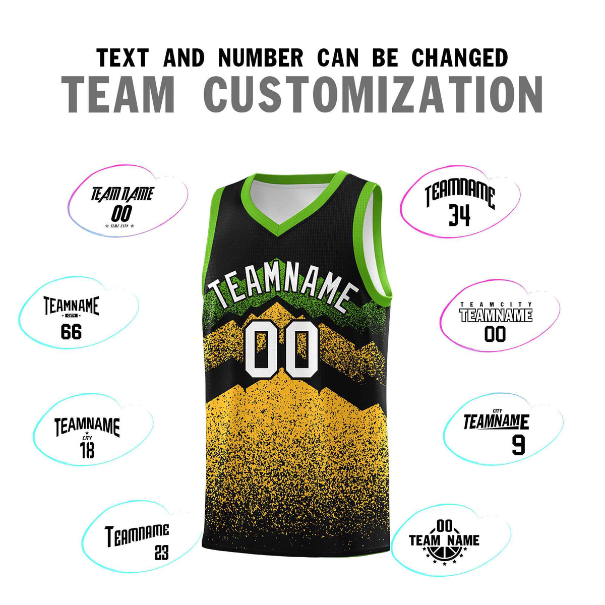 Personalized Youth Basketball Jerseys   Black Gold Gradient Mountain Design Uniforms