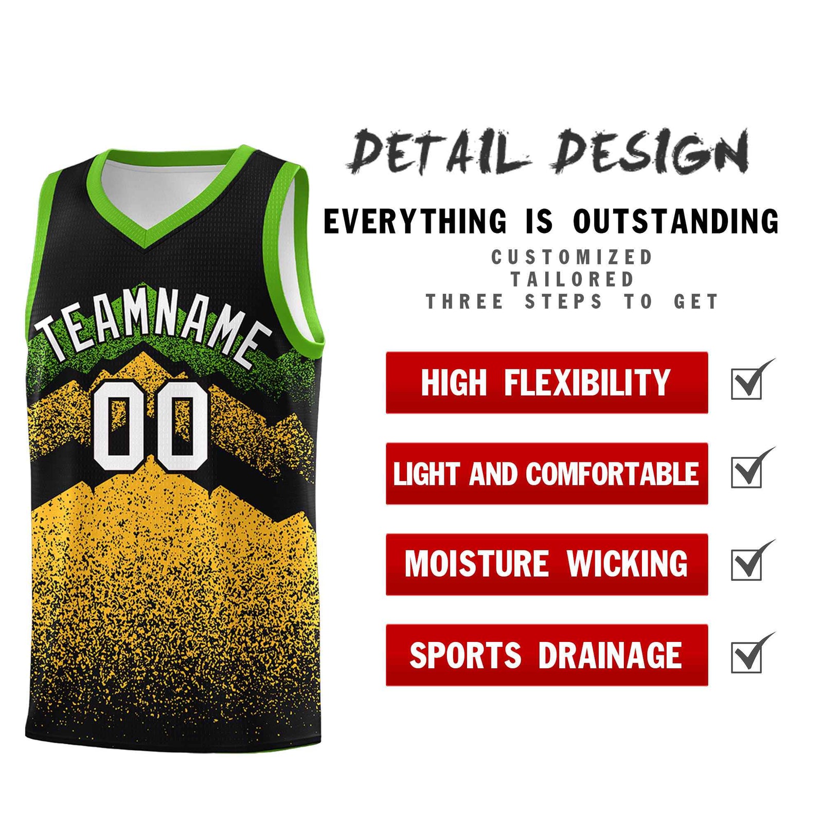 Personalized Youth Basketball Jerseys   Black Gold Gradient Mountain Design Uniforms
