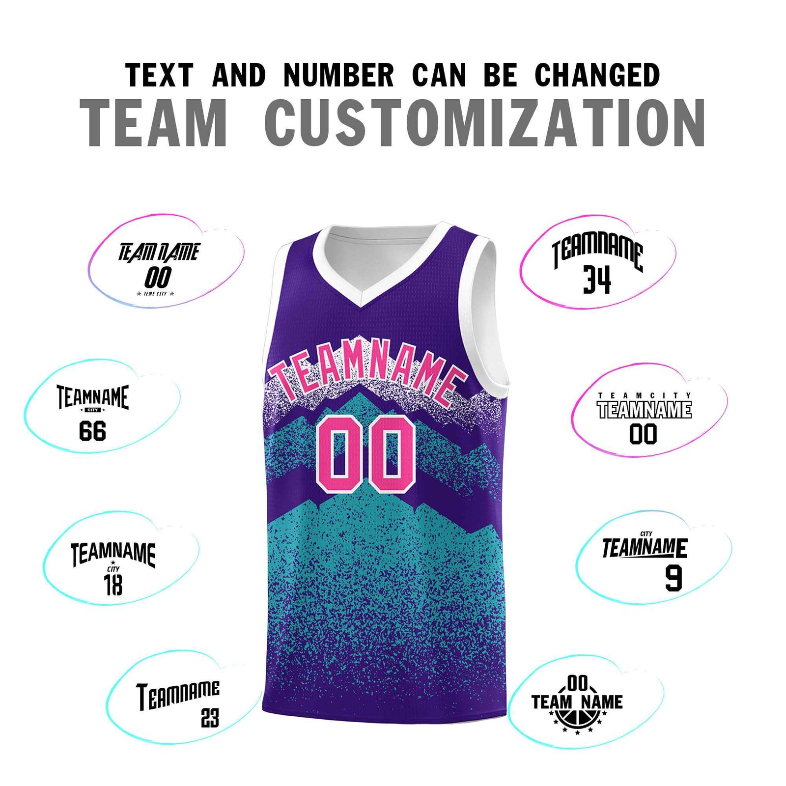 Personalized Youth Basketball Jerseys   Purple Aqua Gradient Mountain Design Uniforms