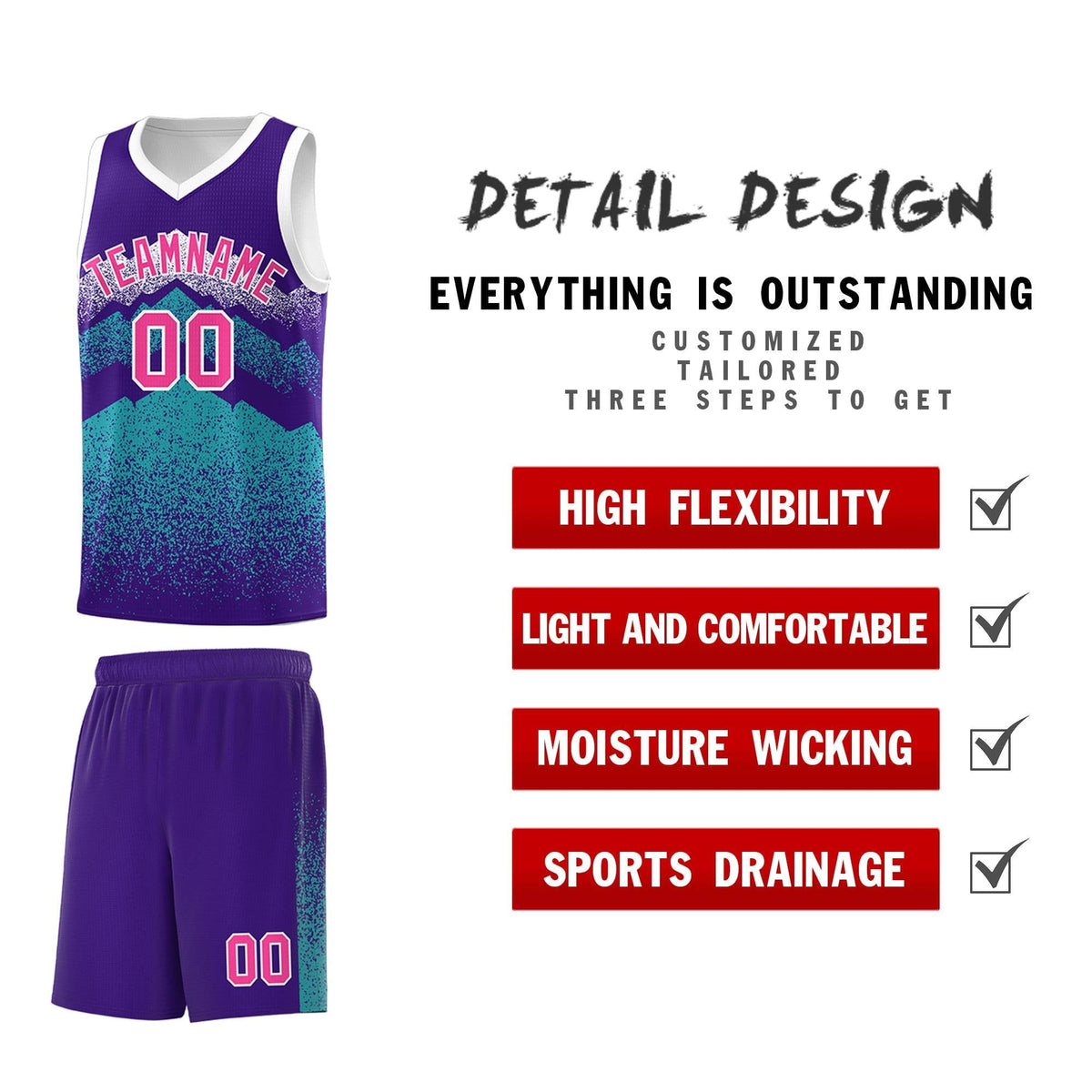 Personalized Youth Basketball Jerseys   Purple Aqua Gradient Mountain Design Uniforms