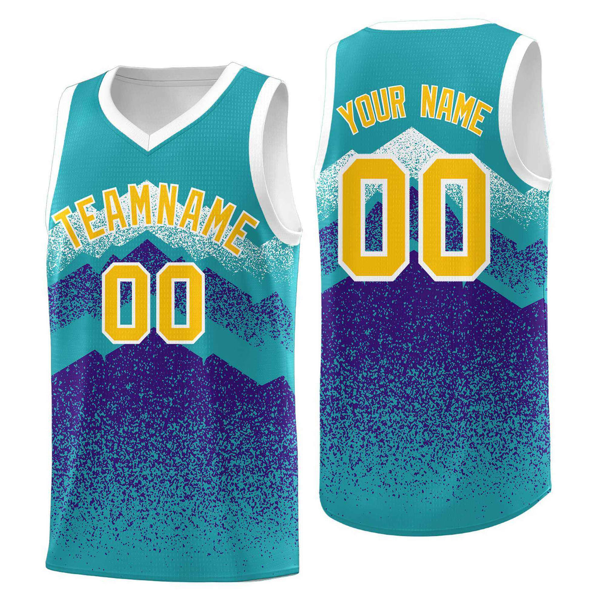 Personalized Youth Basketball Jerseys   Aqua Purple Gradient Mountain Design Uniforms