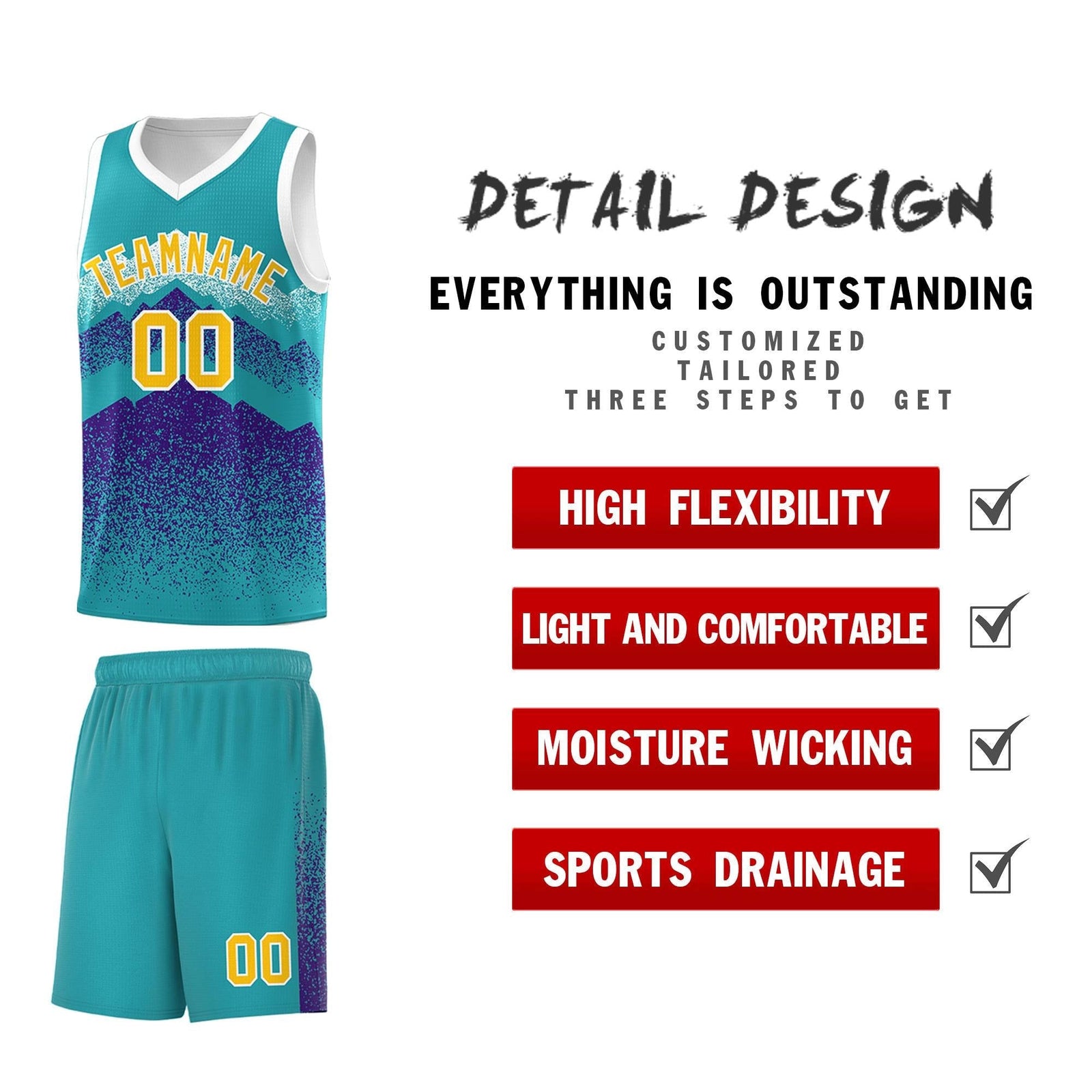 Personalized Youth Basketball Jerseys   Aqua Purple Gradient Mountain Design Uniforms