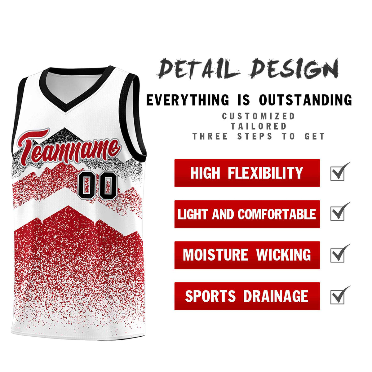 Personalized Youth Basketball Jerseys   White Red Gradient Mountain Design Uniforms