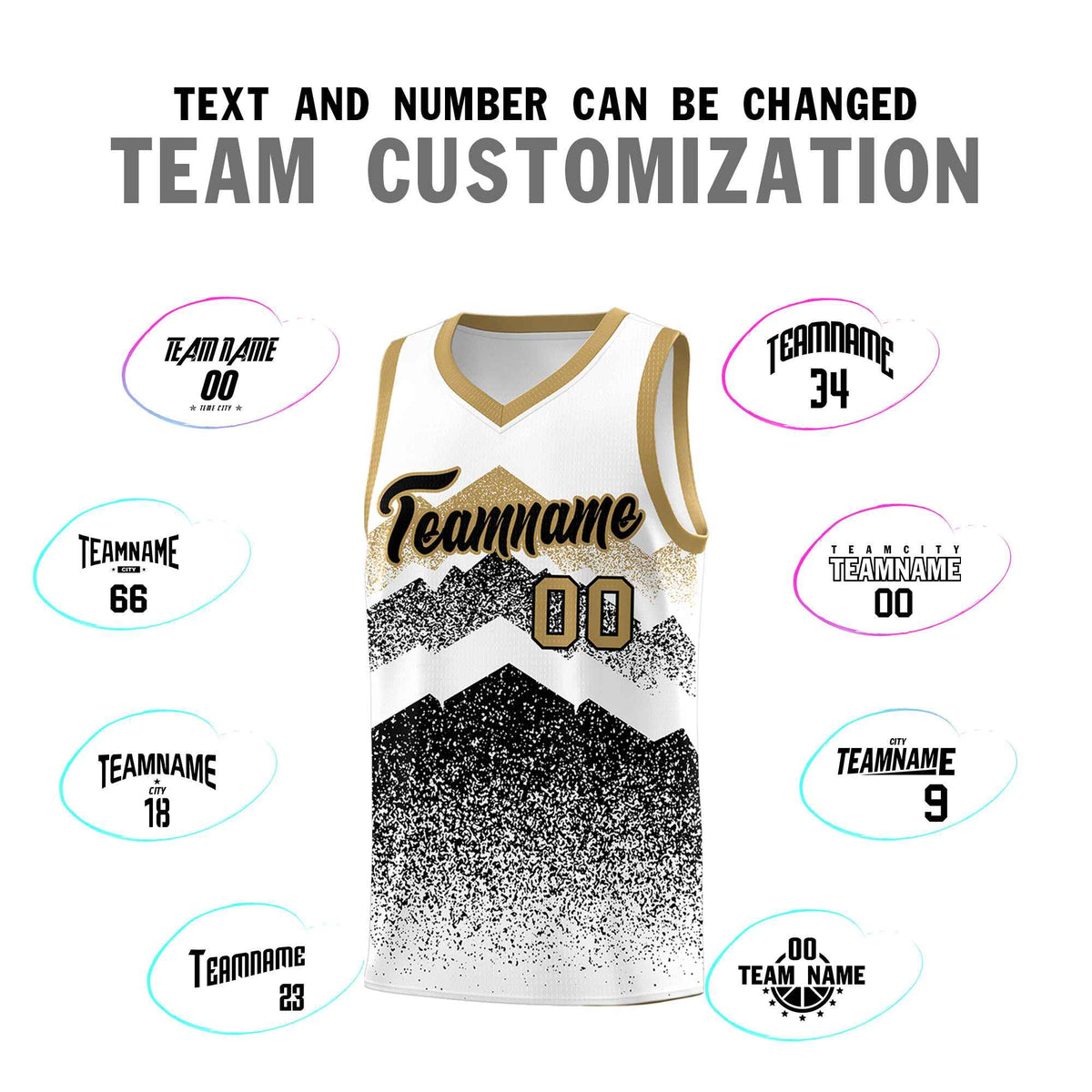 Custom Youth Basketball Jerseys White Black Gradient Mountain Design Uniforms